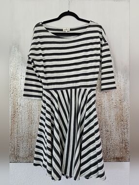 Anthropologie Puella Striped Dark Grey and White Dress
